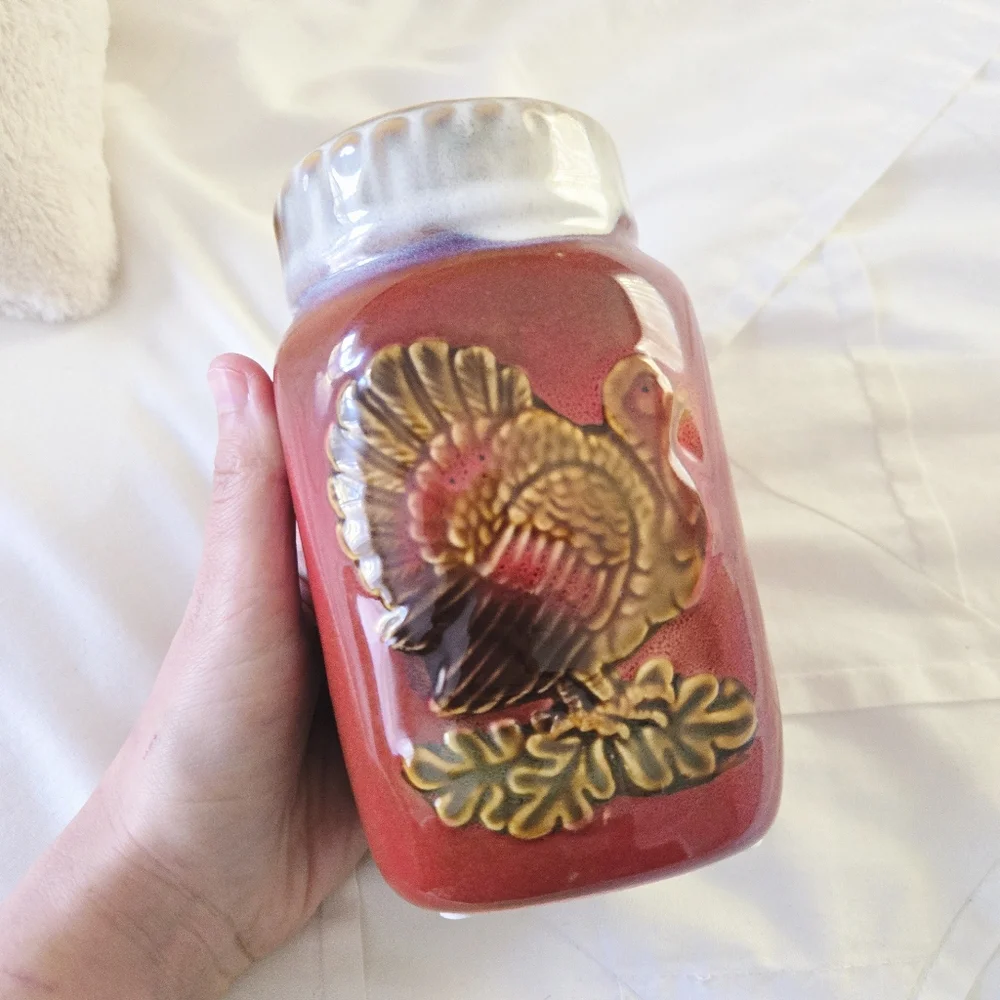 Vintage Handpainted Thanksgiving Turkey Mason Jar